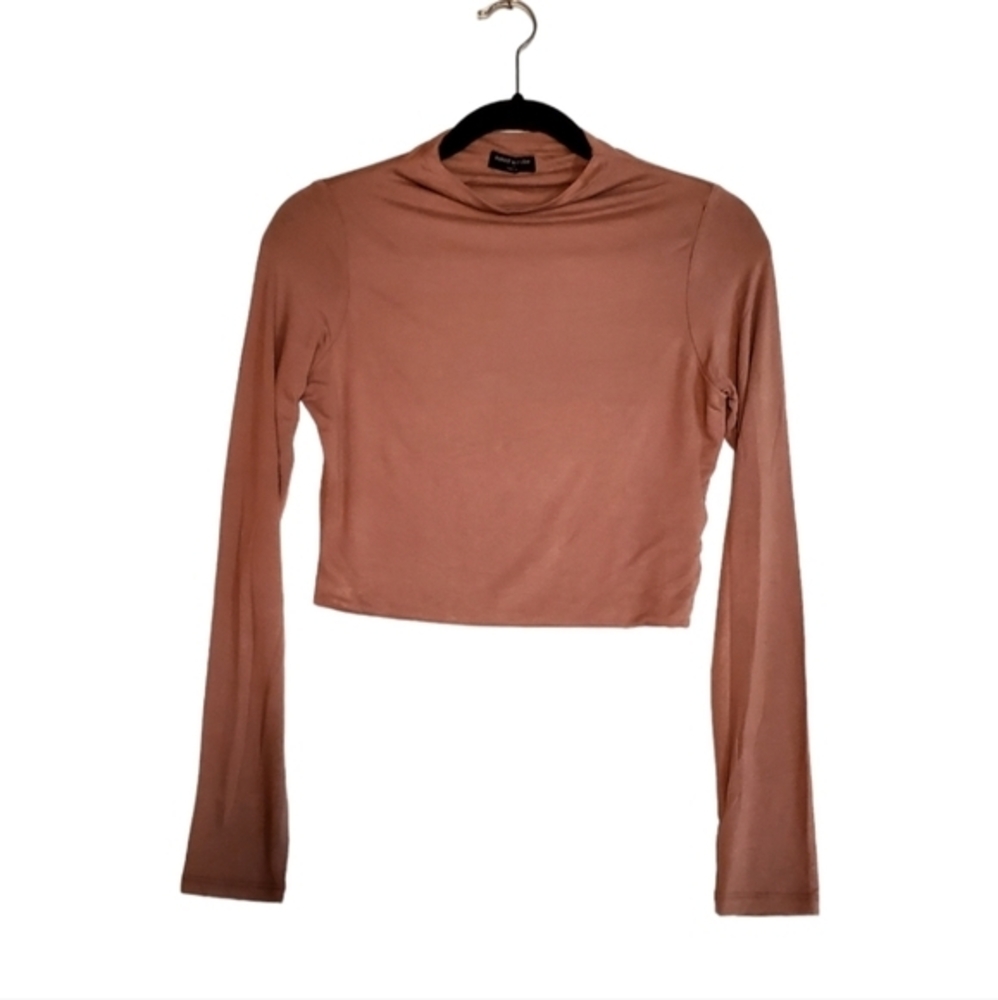 Naked Wardrobe‎ Brown Stretchy Blouse Top Mock Neck Long Sleeve XL NWOT